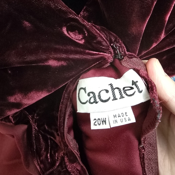 Cachet 20W Burgundy Satin and Velvet Short Sleeved Dress Empire Cherry Girl - Picture 8 of 13